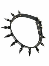 Load image into Gallery viewer, Black leather collar with 1&quot; black spikes.
