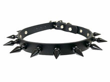 Load image into Gallery viewer, Black leather collar with 1&quot; black spikes.
