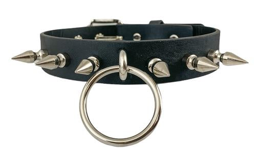 Black leather collar with 1