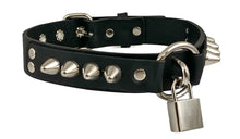 Load image into Gallery viewer, Black Leather Collar w/ Silver U Ring, Lock and Spike Details
