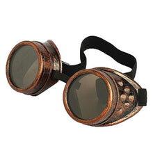 Load image into Gallery viewer, Copper steampunk goggles with black lenses.
