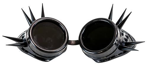 Black steampunk goggles with black lenses and long sharp spikes on top and sides.
