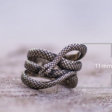 Load image into Gallery viewer, Silver colored zinc alloy snake wrap around ring.
