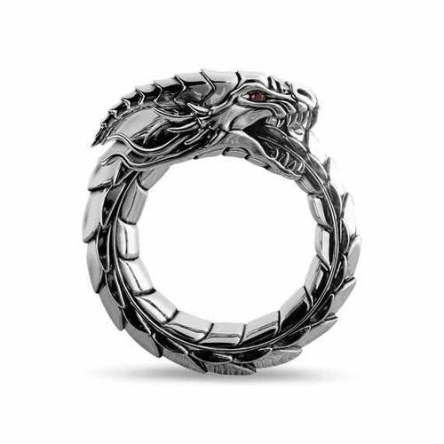 Silver dragon with tail in it's mouth (ouroboros) ring.