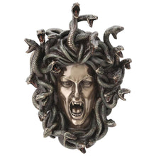 Load image into Gallery viewer, front view of Bronze painted Medusa snake head with open mouth
