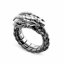 Load image into Gallery viewer, Silver dragon with tail in it&#39;s mouth (ouroboros) ring.

