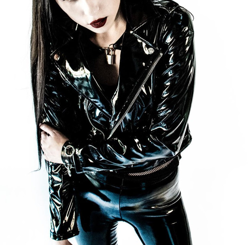 Black Cropped Vinyl Jacket Hot Rock Hollywood