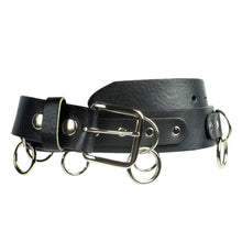 Load image into Gallery viewer, black bondage belt with silver hanging o rings
