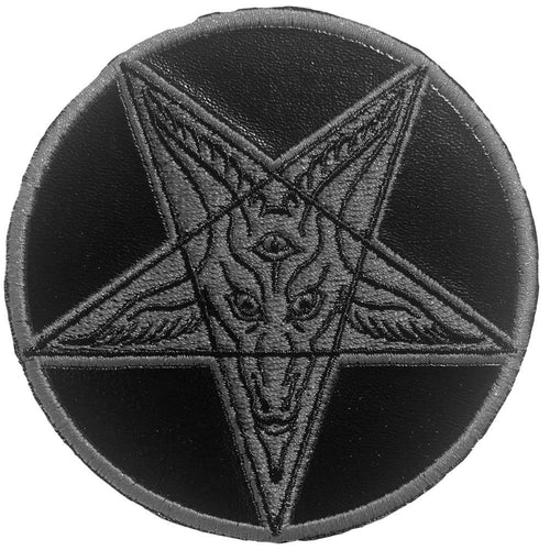 silver shiny upside down pentagram baphomet embroidered patch