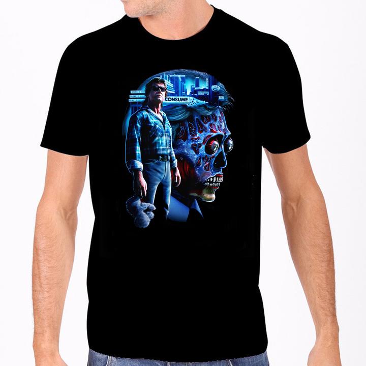Black T-Shirt with Roddy Piper print as classic character George Nada.