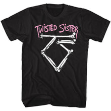 Load image into Gallery viewer, black band shirt with twisted sister logo and bones graphic
