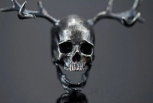 Load image into Gallery viewer, up close picture of skull and antlers pendant
