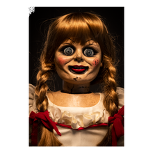 Load image into Gallery viewer, doll face up close with braided hair, red hair tie details, and worn out doll look on face
