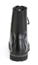Load image into Gallery viewer, back side view of black real leather 10 eyelet steel toe boot
