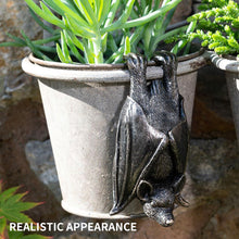 Load image into Gallery viewer, Upside down gray resin hanging bat statue.
