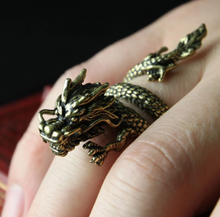 Load image into Gallery viewer, Zinc alloy gold colored dragon full finger ring. Ring is adjustable.
