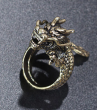 Load image into Gallery viewer, Zinc alloy gold colored dragon full finger ring. Ring is adjustable.
