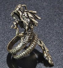 Load image into Gallery viewer, Zinc alloy gold colored dragon full finger ring. Ring is adjustable.
