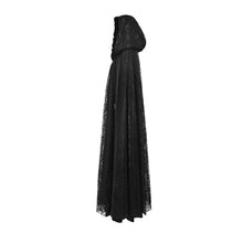 Load image into Gallery viewer, long black gothic cloak with hood side view
