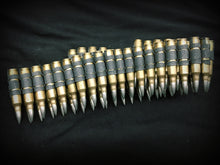 Load image into Gallery viewer, .223 brass bullet belt with nickel plated tips and black links
