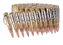 Load image into Gallery viewer, .223 brass bullet belt with copper tips and nickel plated links
