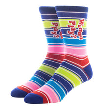 Load image into Gallery viewer, full body wanna play? striped mid calf crew socks

