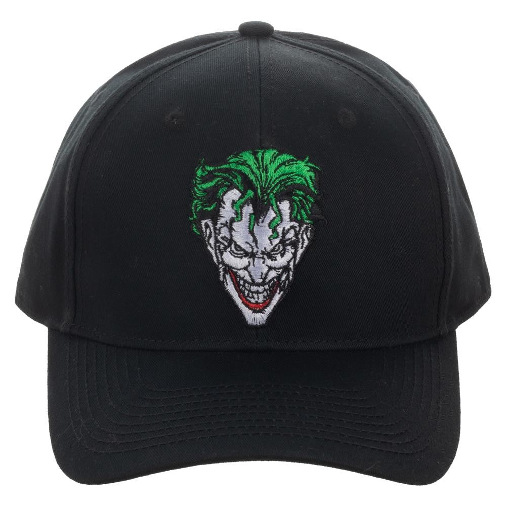embroidered comic book joker face on black hat