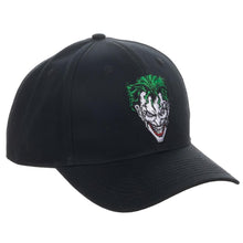 Load image into Gallery viewer, embroidered comic book joker face on black hat
