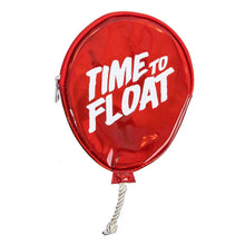 Load image into Gallery viewer, red balloon shaped coin purse with text that reads &quot;time to float&quot;
