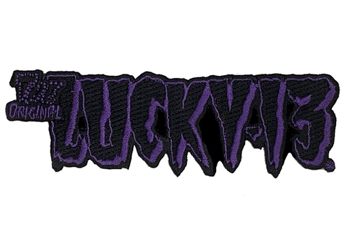 Fully embroidered black and purple Lucky 13 logo patch.