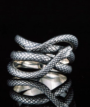 Load image into Gallery viewer, Silver colored zinc alloy snake wrap around ring.
