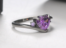 Load image into Gallery viewer, Black band with purple cubic zirconia heart.
