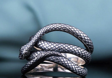 Load image into Gallery viewer, Silver colored zinc alloy snake wrap around ring.
