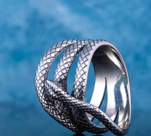 Load image into Gallery viewer, Silver colored zinc alloy snake wrap around ring.
