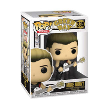 Load image into Gallery viewer, pop figure in box of mike dirnt from green day doll has all black clothes, red guitar strap and black/white bass guitar
