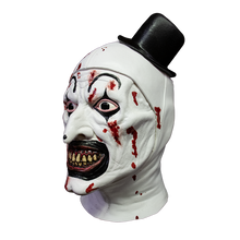 Load image into Gallery viewer, art the clown mask with black top hat, face paint and blood spatter

