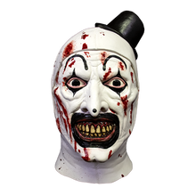 Load image into Gallery viewer, art the clown mask with black top hat, face paint and blood spatter
