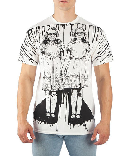 white unisex the shining grady twins shirt with grady twins full black and white print